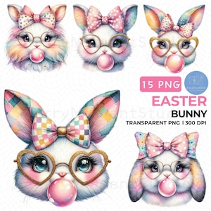 Coquette Bunny PNG, kanin som blåser tuggummi png, glad påsk png, påskhare Coquette PNG, påsktröja PNG, Coquette påsk png