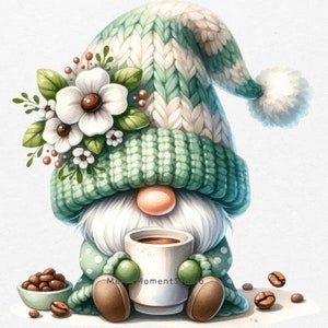 水彩のコーヒー好きのノーム、コーヒー豆のノーム、かわいいノームのクリップアート、コーヒーのノームの png、コーヒーの png、コーヒー好きの png、昇華した png