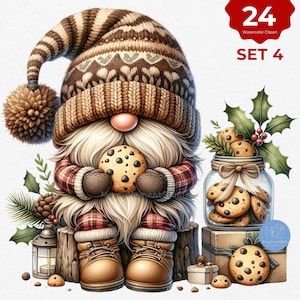 Watercolor Gingerbread Cookie Gnome Clipart PNG Bundle, Gingerbread Man Christmas Gnomes, Gingerbread House gnome clipart, Winter holidays