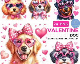 Valentine's Day Dog Coquette PNG: Pink Bow, Heart Glasses (Digital Download)