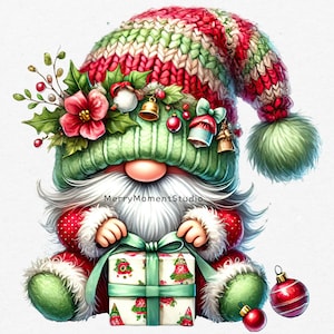 Aquarelle festif gnomes Collection Clipart, clipart fantaisie, vacances d'hiver, gnomes PNG, 24 PNG Noël gnomes Clipart, usage Commercial