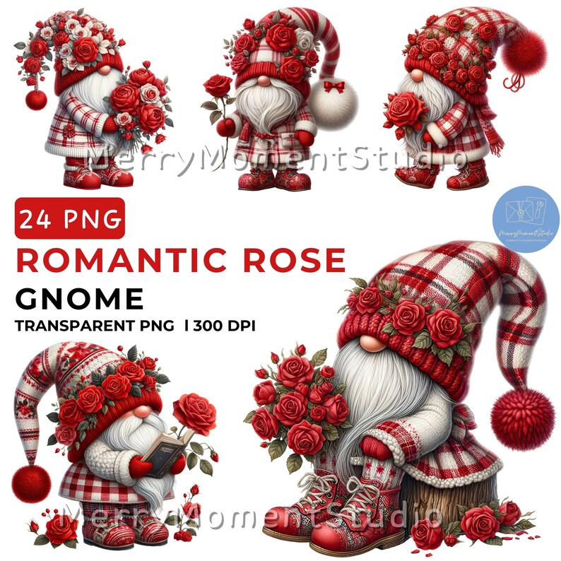 Watercolor Rose Gnome Clipart: Floral PNG Images, Romantic Love Theme ...