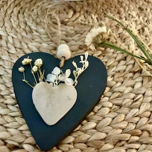 Heart / hearts / black / decorative pendant black / guest gift / gift tag / wall object / home decoration / clay pendant