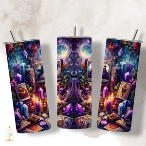Tarot Karte witchy 20Oz Skinny Tumbler, Horror Valentinstag, Witchy Vibe, Nahtlose Sublimation Wrap PNG, Instant Download, D025