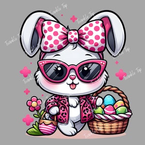 Easter Bunny clipart, Hunting in style, easter name tag, kids, Transparent PNG for Sublimation,Instant Download