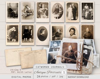 Antieke portretfoto's: ephemera vintage mensen (digitale download)