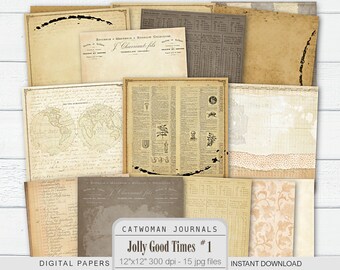 JOLLY GOOD TIMES 1 Digital Backgrounds Vintage Scrapbook Paper black grey brown neutral masculine colors grunge distressed printable papers