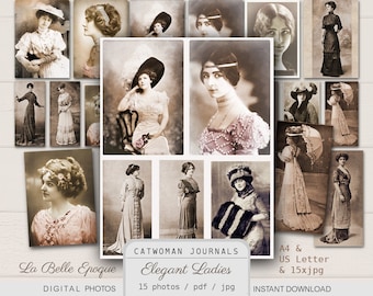 ELEGANT LADIES Printable Photos Women La Belle Epoque People Faces Vintage Antique Portraits  junk journal ephemera black and white sepia