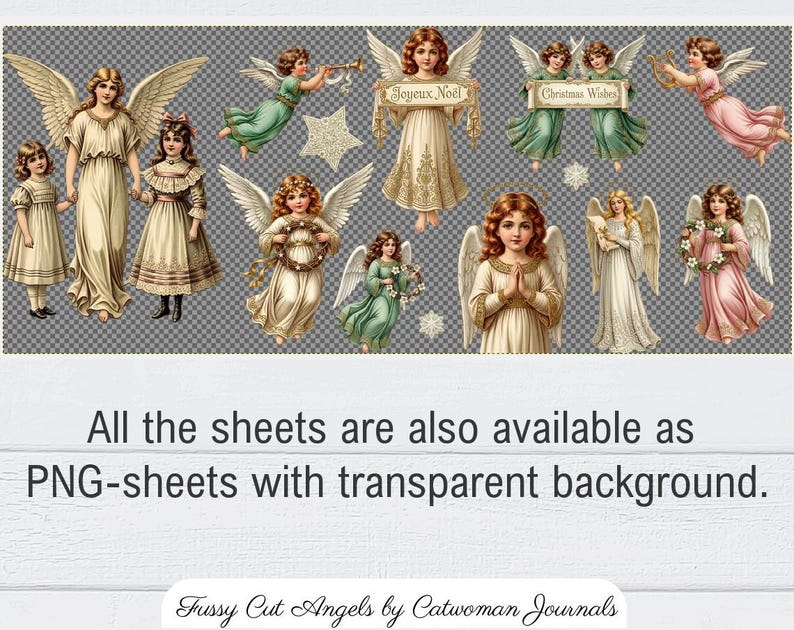 Angel Collection Sheets Fussy Cut Angels Vintage Style Printable PDF & PNG Images (digital ...