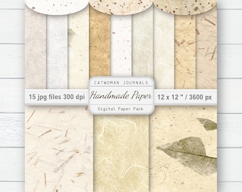 Handmade Paper 12x12" Scrapbook Papers Digital Scrapbooking, Neutral hand made paper texture, Mulberry  fibers organic neutral colors ivory