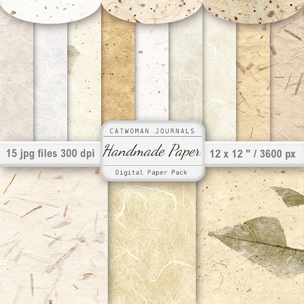 Handmade Paper 12x12" Scrapbook Papers Digital Scrapbooking, Neutral hand made paper texture, Mulberry  fibers organic neutral colors ivory