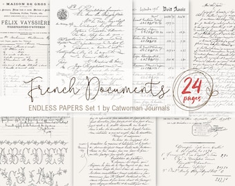 Endless Papers 1 French Antique Documents Printable Old Legal Notarial Pages Invoices Letters Ledger Calligraphy Handwriting Junk Journal