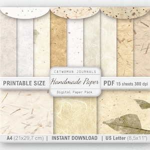 Printable Handmade Papers PDF, Neutral hand made paper texture, Mulberry fibers organic neutral light colors ivory white junk journal pages