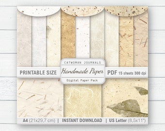 Printable Handmade Papers PDF, Neutral hand made paper texture, Mulberry fibers organic neutral light colors ivory white junk journal pages