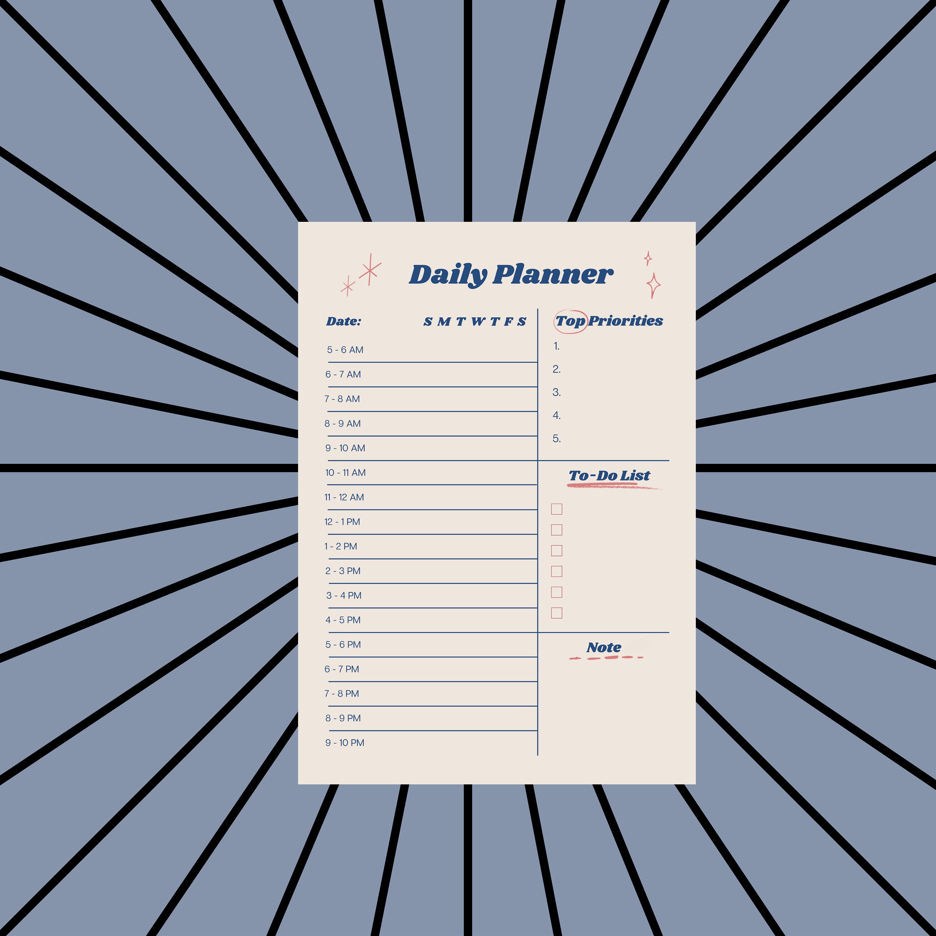 Printable Daily Planner Fillable, Daily to Do List, Productivity
