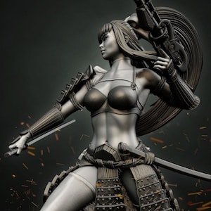 Samurai Woman Girl Figurine / Statue / 3d Printer stl files / Google Drive / Instant Download / Digital Download