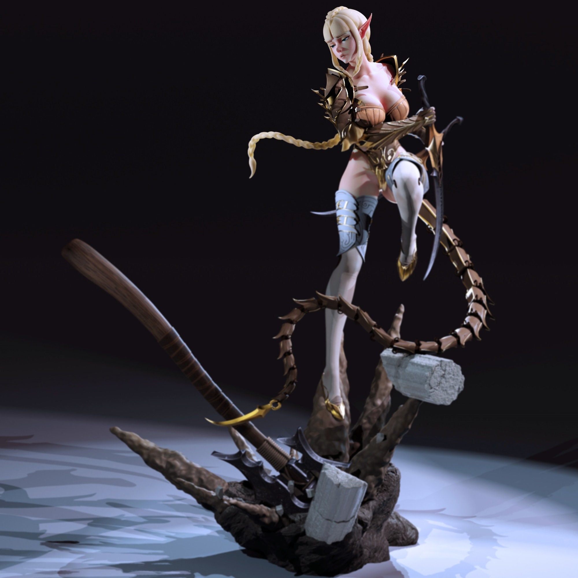 Elven Assassin Figure / Figurine / Statue / 3d Printer stl files / Google Drive / Instant Download / Digital Download
