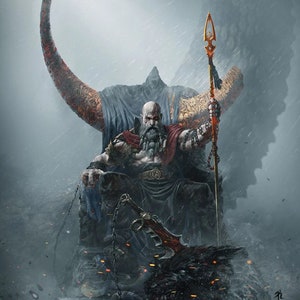 Kratos on Throne Figure / Figurine / Statue / 3d Printer stl files / Google Drive / Instant Download / Digital Download
