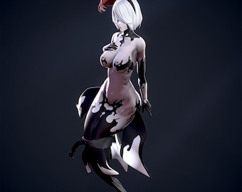 Peut inclure: Une figure blanche et noire avec une longue queue flottante. La figure a un torse humain et une queue de poisson. La figure est posée dans une pose gracieuse et fluide.