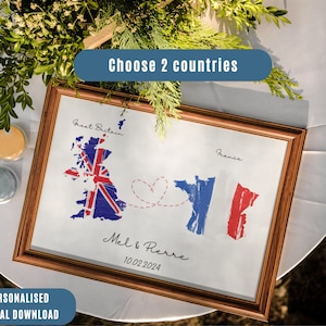 Personalisierte 2 Länderkarte Geschenk, Standortverbindung, wählen Sie Ihre Länder, Hochzeit, Papierjubiläum oder Geburtstagsgeschenk, Benutzerdefiniert