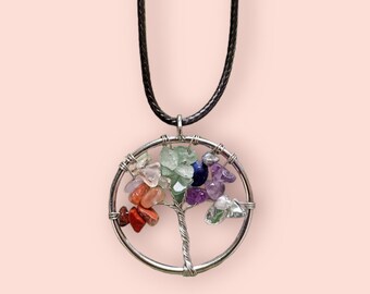 Chakra tree of life necklace, chakra necklace, 7 color healing stone, precious stone