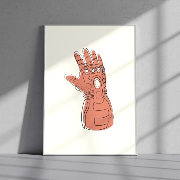 Iron Man Infinity Gauntlet Minimalist Line Art, Comic Book Wall Art Print Minimalist Painting, Superhero Marvel Art Gifts For Kids Print