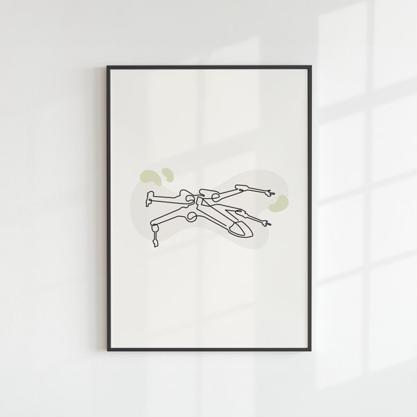 X Wing Minimalist Line Wall Art Digital Print, Modern Line Art Home Decor, Abstract Art, Star Wars Modern Wall Art, Digital Print Download