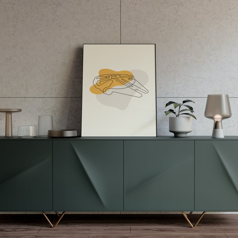 Millennium Falcon Minimalist Line Art Print, Minimalist Art Home Decor