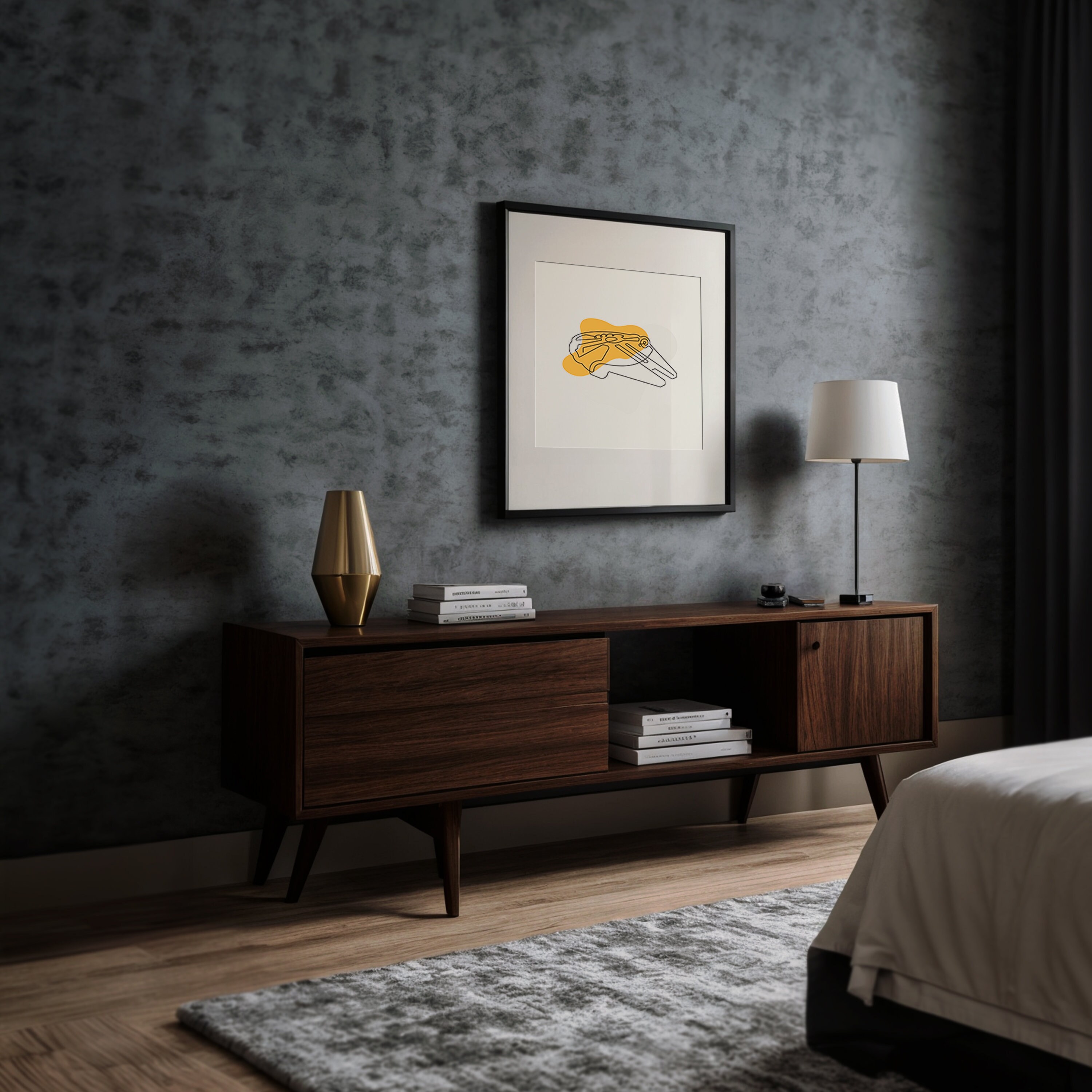 Millennium Falcon Minimalist Line Art Print, Minimalist Art Home Decor