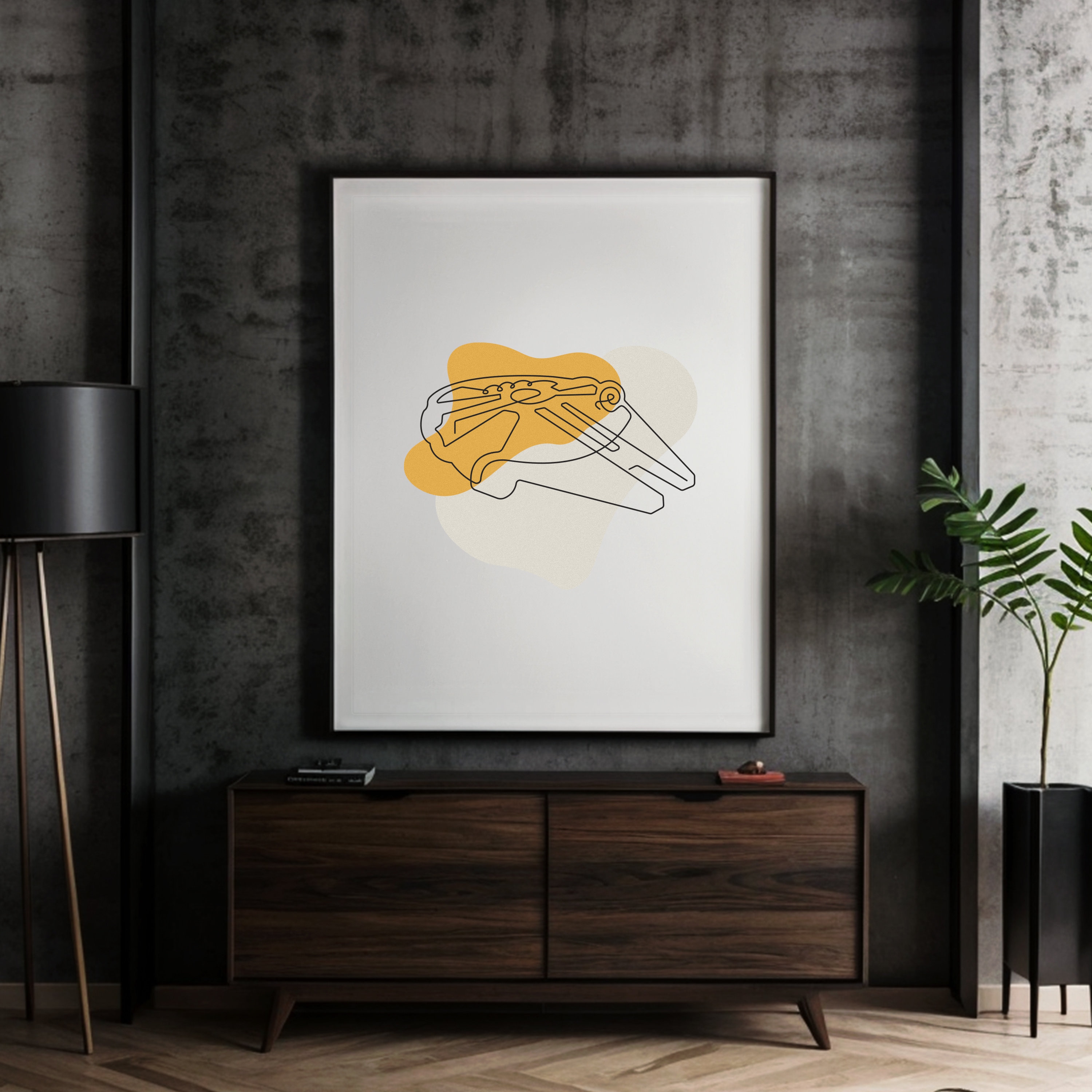 Millennium Falcon Minimalist Line Art Print, Minimalist Art Home Decor