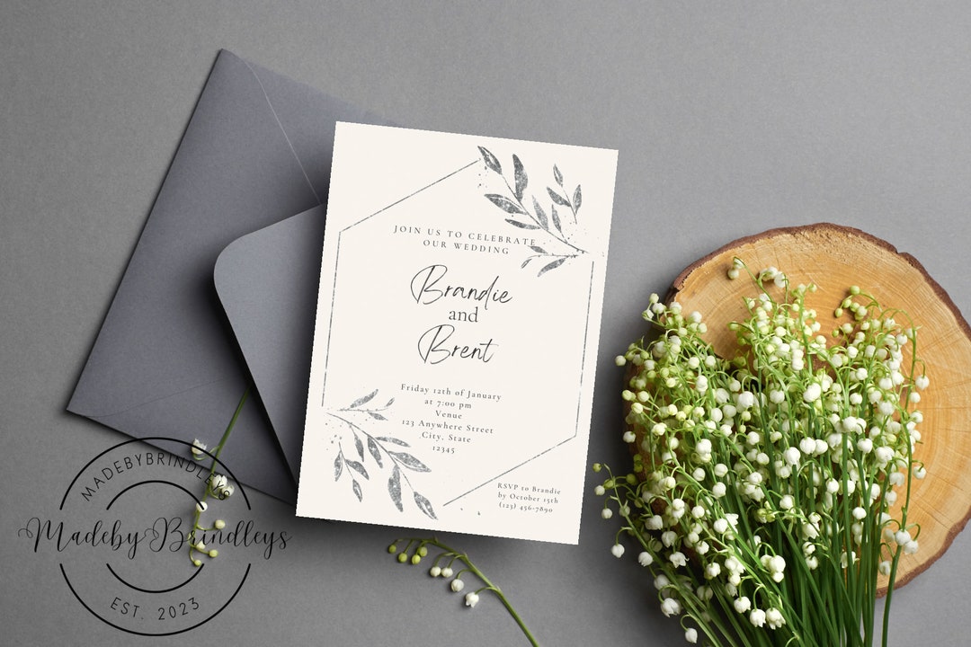 Silver Invite Silver Wedding Invitation Minimal Wedding Invite Modern Invite Simple ...