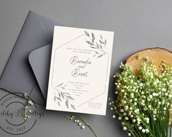 Silver Wedding Invitation Minimal Wedding Invite Modern Invite Simple Personalized Invite
