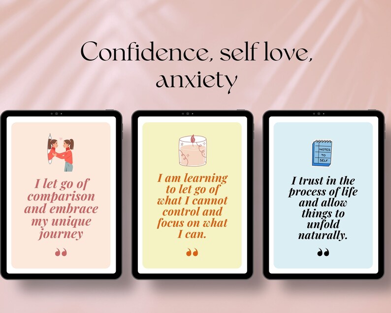 Positive selfcare healing affirmation cards, CBT therapy anxiety deck, self-love confidence colorful printable, digital quotes mindfulness