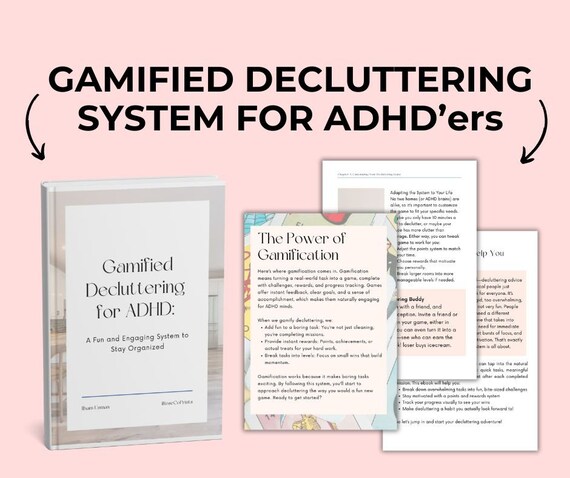 ADHD decluttering ebook Gamified adhd organization tool executive dysfunction cleaning adult adhd resource printable chore system rewards