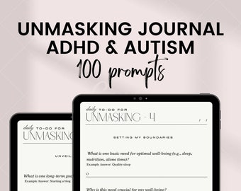 Adult adhd Unmasking workbook audhd daily journaling using autism journal prompts newly diagnosed worksheet | digital journal A4 printable
