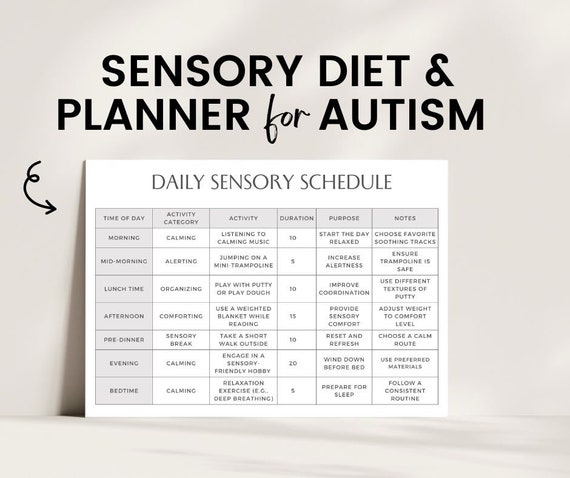 Printable Sensory Diet Planner for Autistic Kids & Adults | Daily Sensory Schedule for Autism | Sensory Regulation Template | Autism Planner
