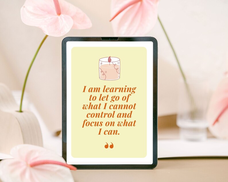 Positive selfcare healing affirmation cards, CBT therapy anxiety deck, self-love confidence colorful printable, digital quotes mindfulness