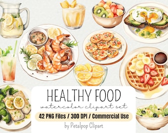 Clipart di cibo sano, Clipart ad acquerello, Uso commerciale, Clipart di frutta, Download PNG, Pasti e bevande salutari, Grafica clipart di verdure