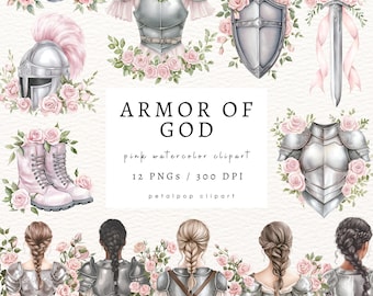 Armor of God clipart, full armor of God, christian girls png, christian warrior, Ephesians, christian png, roses, faith png, commercial use