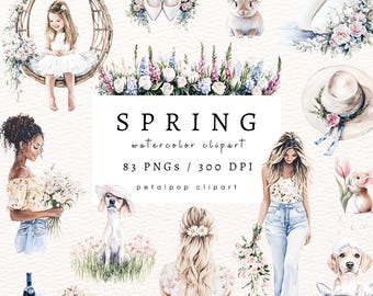 Frühling Clipart, Aquarell Blumen, Frühlingsblumen png, Wildblumen Clipart, Frühlingsgrafiken, herunterladbare Clipart, kommerzielle Nutzung