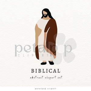 May include: Abstract illustration of a person wearing a brown and white robe. The image is titled "Biblical abstract clipart set" and includes the text "petalpop clipart".