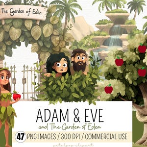 Adam und Eva Clipart-Set, Bibelfigur Clipart, Der Garten Eden, Christliche Clipart, Biblische Grafik, Bibelgeschichten, sofort Download