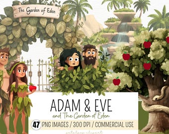 Adam and Eve Clipart Set, Bible character clipart, The Garden of Eden, Christian Clipart, biblical graphics, Bible stories, instant download
