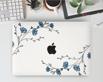 Coque MacBook minimaliste à fleurs bleues | Housse de protection pour MacBook Air 13 MacBook Pro 13 16 15 Air 13 ordinateur portable 12 pouces 2338 2681