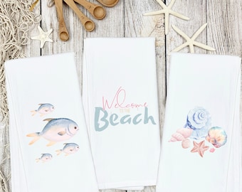 Beachy kitchen towels home decor beach aesthetic gift for her tea towels for kitchen summer nautical hand towel beach house coastal decor