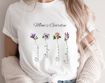Geboortebloem moeder tuinshirt, gepersonaliseerd aangepast geboortebloem cadeau voor moeder, cadeau voor nieuwe moeders, Moederdagcadeau, kerstcadeau voor haar