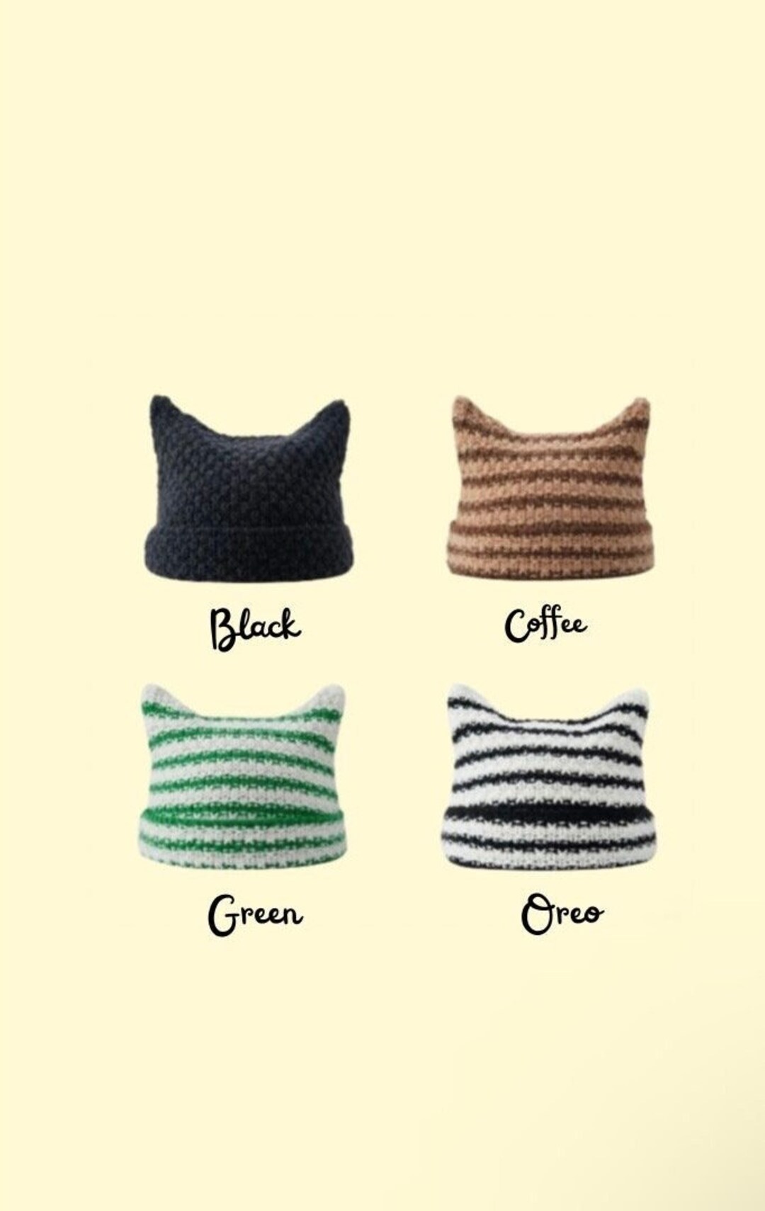 Crochet Striped Cat Beanie Handmade Knitted Hat Y2k Gift for Her Etsy