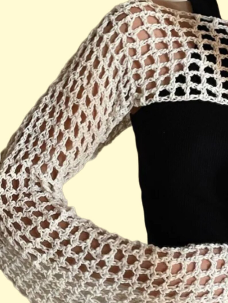 Handmade Crochet Knitted Crop Top Shrug Sleeves Mesh Bolero Jumper Top Gift for Her