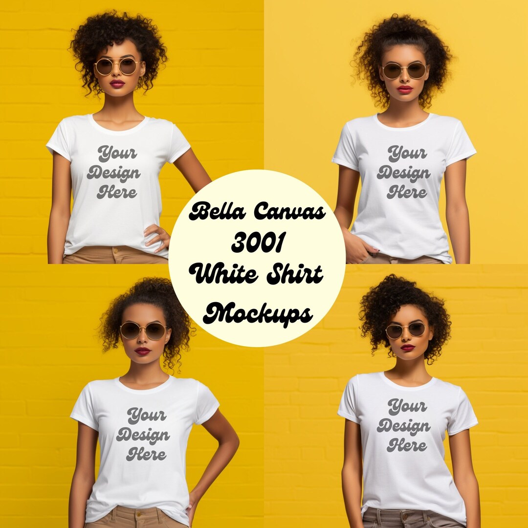 Bella Canvas 3001 Mockup of 4 Photos PNG JPG White Tshirt Mockup Female ...