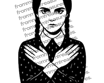 Miércoles Addams Svg / Clipart de chica gótica / Archivos de corte de Halloween para Cricut y Silhouette